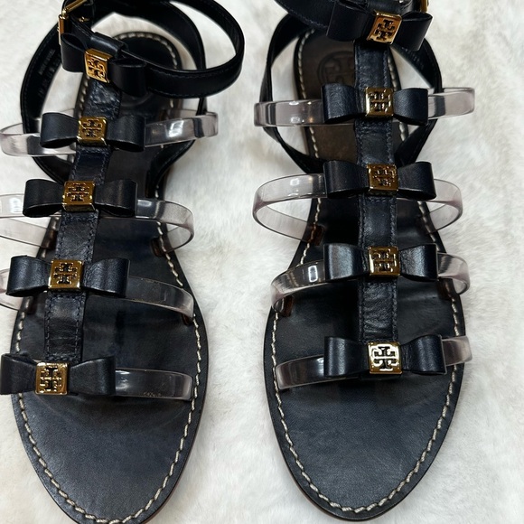 Tory Burch Shoes - Tory Burch navy and Gold Bow Sandals